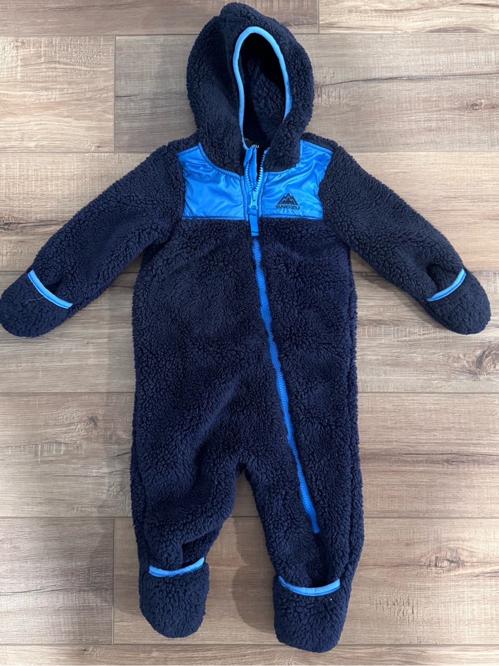 Snozu Navy and Bright Blue Sherpa Fleece One-Piece Footie with Hood